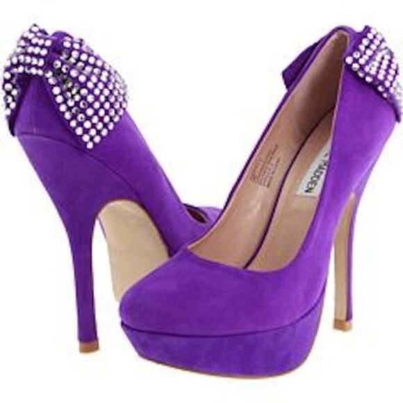 Steve Madden Parfait Platform Suede Bejewled Bow Pump Platform Heels SZ 6M - Picture 1 of 8